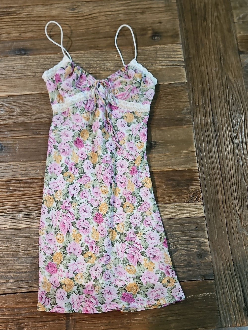 Princess Polly Pink & Yellow Floral Lace-Trim Slip Dress Size 2
